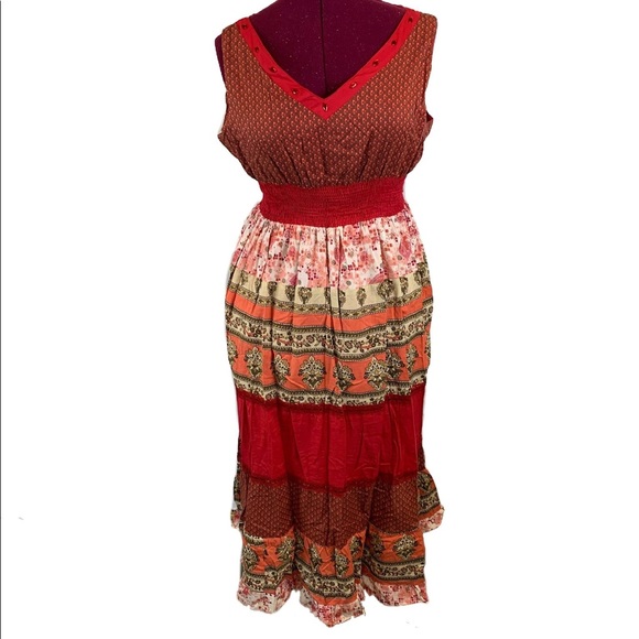 Magic V-Neck Ruffle Hem Sleeveless Fitted Mermaid Floral Midi Dress Women’s 2X - Picture 4 of 10